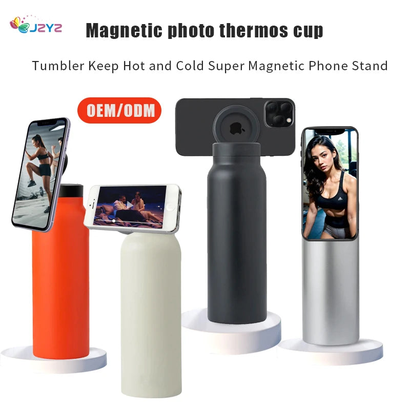 For JZYZ 2024 School Personalized 500Ml Steel Water Bottles with Magnetic Phone Holder 304 Stainless Steel Sport Bottle Racks