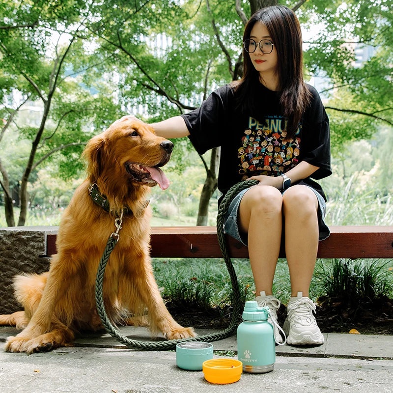 For Eco-Friendly 32oz Stainless Steel Insulated 3-in-1 Outdoor Travel Pet Feeder Dog Walking Water Bottles