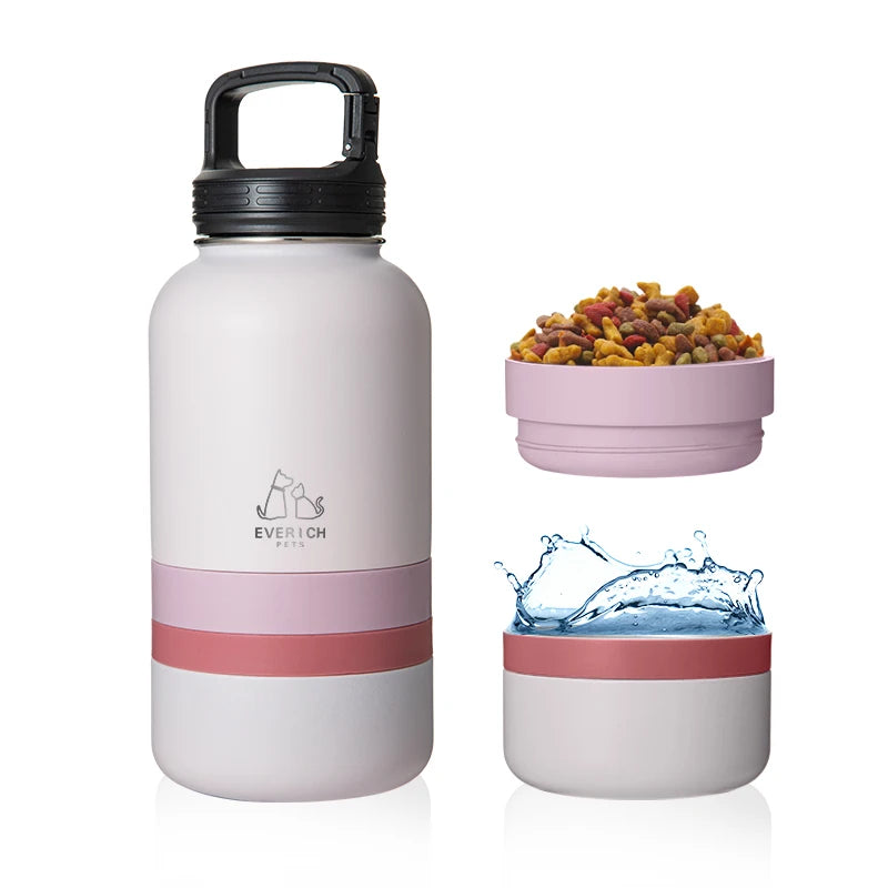 For Eco-Friendly 32oz Stainless Steel Insulated 3-in-1 Outdoor Travel Pet Feeder Dog Walking Water Bottles