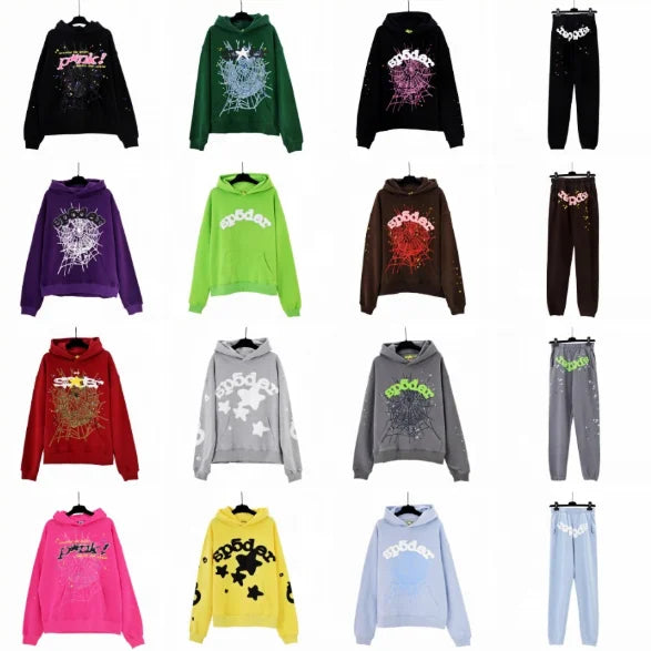 XX High-quality 100% Cotton Fleece Oversized SpiDer Shirt Long Sleeved Crochet Hooded Collar Powder Puff Print Spider Hoodie