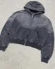Wholesale Custom Vintage Acid Wash Distressed Opiumcore Clothes Men's Embroidery 100% Cotton Zip-Up Oversized Gothic Hoodie