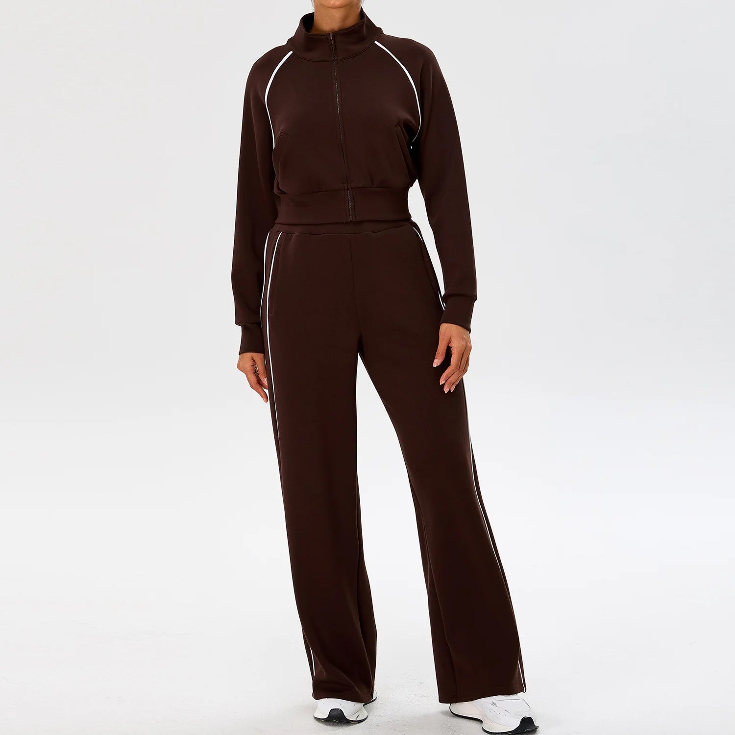 YIYI Spring High Neck Outdoor Workout Whole Zipper Jackets Sets With Pockets High Waist Sweatpants and Hoodie Set Women