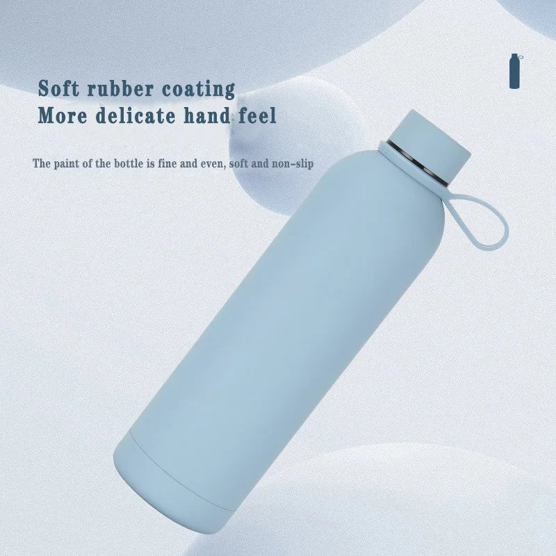 Double Wall Vacuum Insulated Narrow Mouth Stainless Steel Soft Rubber Coated Water Bottles with Custom Logo