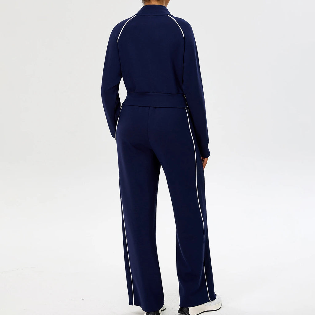 YIYI Spring High Neck Outdoor Workout Whole Zipper Jackets Sets With Pockets High Waist Sweatpants and Hoodie Set Women