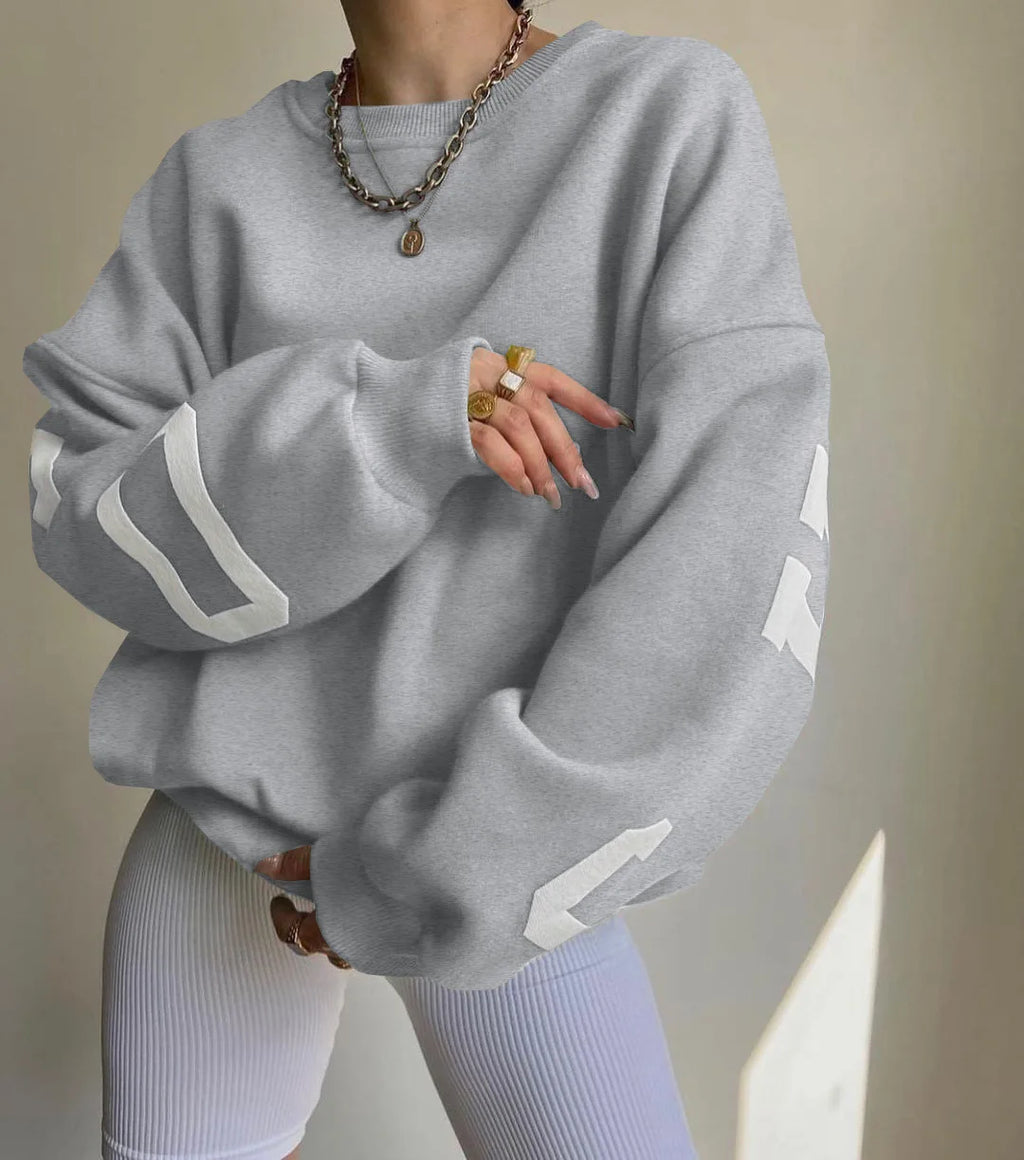 OEM Customized Logo Wholesale Fall Women Clothing Casual Long Sleeve Letter Printed Basic Pullover Sweatshirts