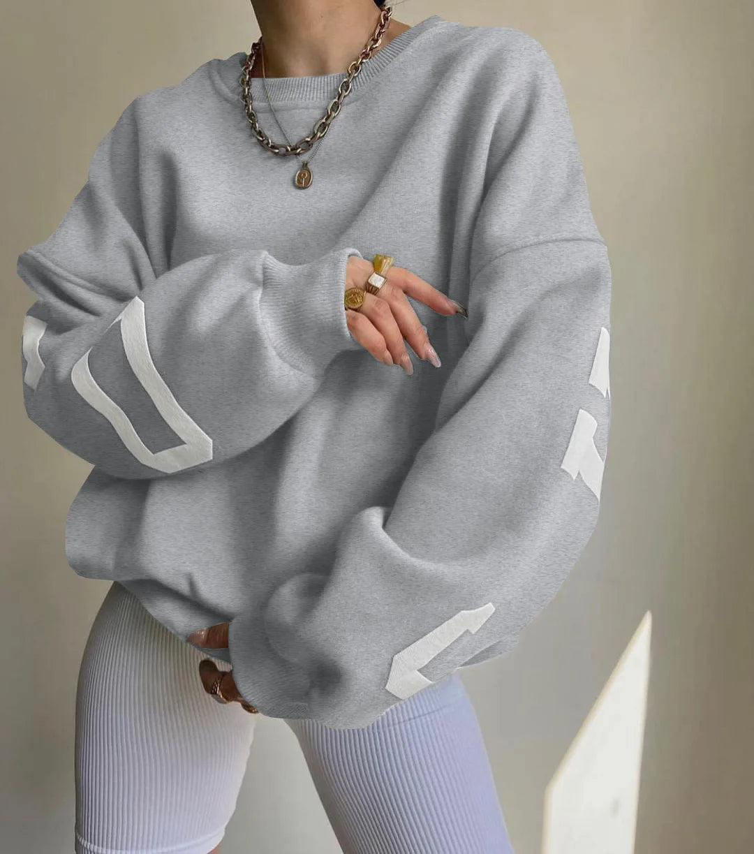 OEM Customized Logo Wholesale Fall Women Clothing Casual Long Sleeve Letter Printed Basic Pullover Sweatshirts