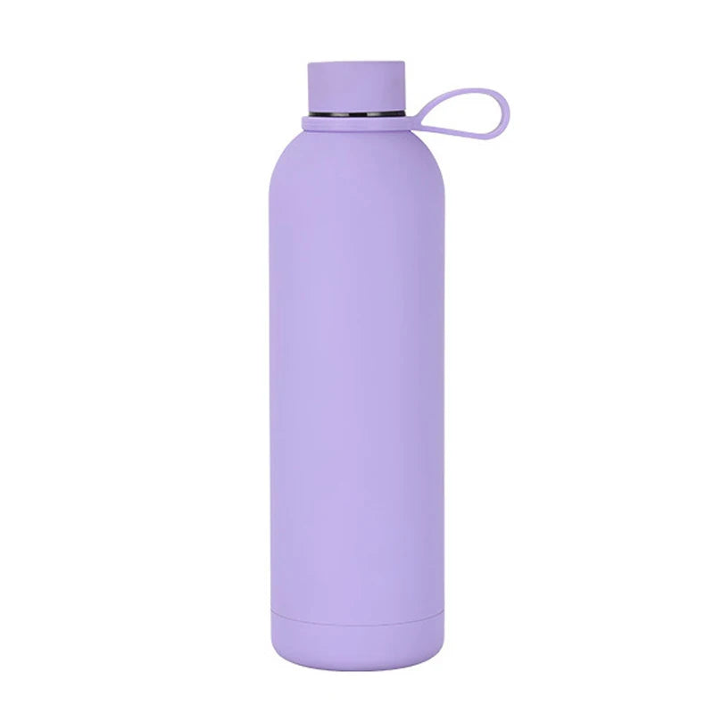 Double Wall Vacuum Insulated Narrow Mouth Stainless Steel Soft Rubber Coated Water Bottles with Custom Logo