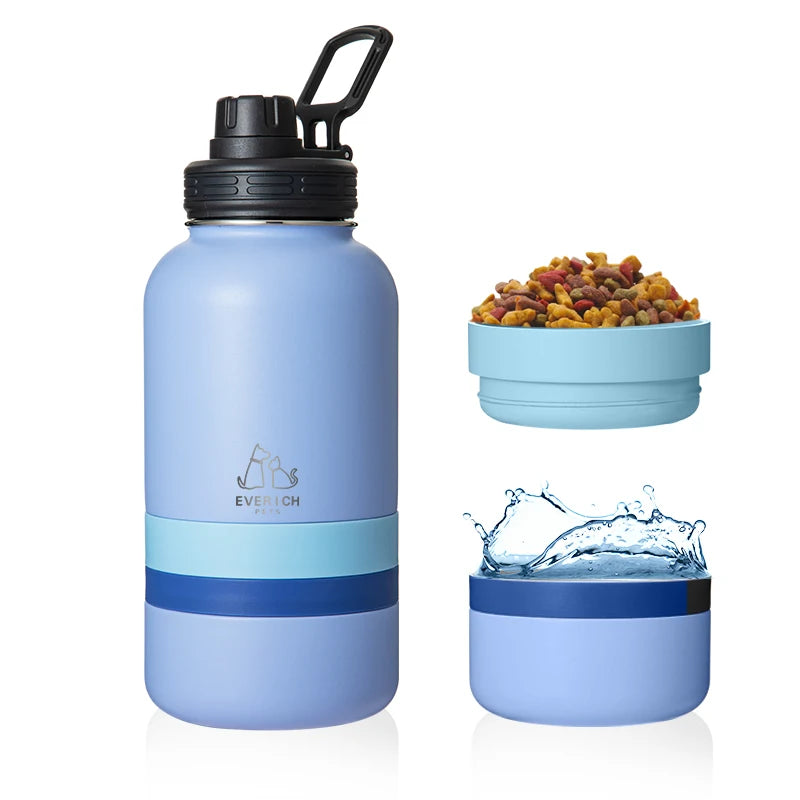 For Eco-Friendly 32oz Stainless Steel Insulated 3-in-1 Outdoor Travel Pet Feeder Dog Walking Water Bottles