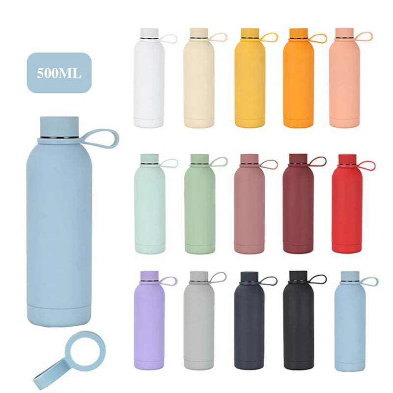Double Wall Vacuum Insulated Narrow Mouth Stainless Steel Soft Rubber Coated Water Bottles with Custom Logo