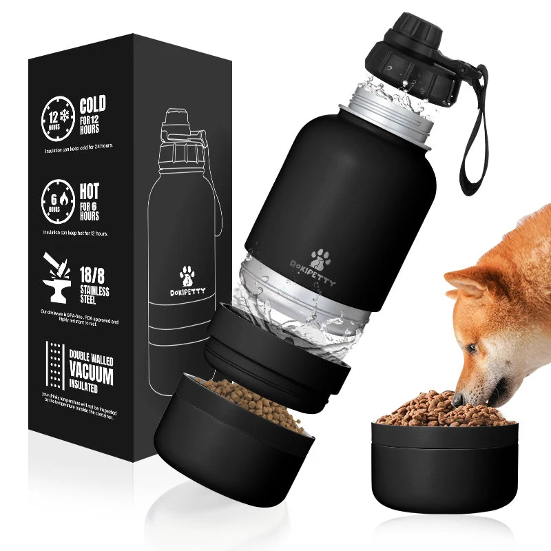 For Eco-Friendly 32oz Stainless Steel Insulated 3-in-1 Outdoor Travel Pet Feeder Dog Walking Water Bottles