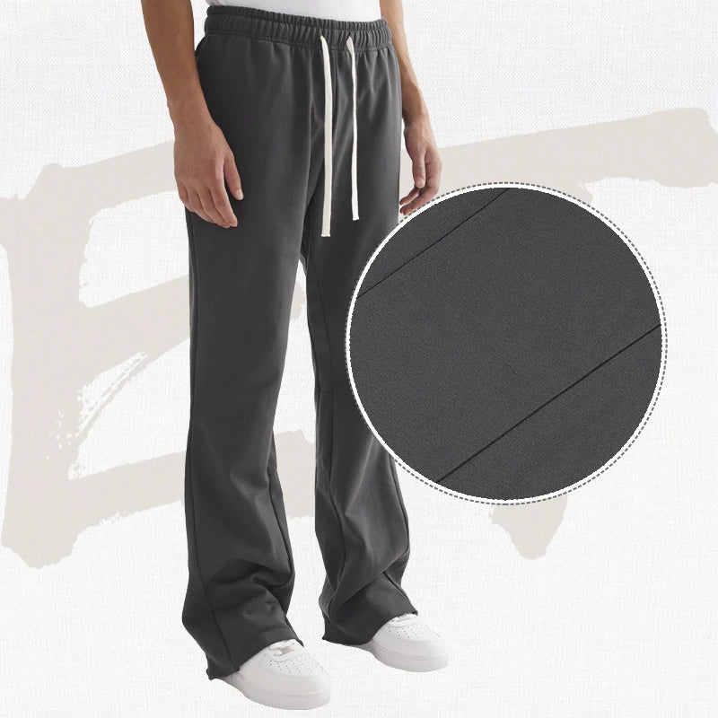 HY Trendy Loose-fit Flared Cotton Sweatpants With Fringe Details and a Drawstring Waist Perfect for Casual American Street Style