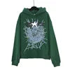 XX High-quality 100% Cotton Fleece Oversized SpiDer Shirt Long Sleeved Crochet Hooded Collar Powder Puff Print Spider Hoodie
