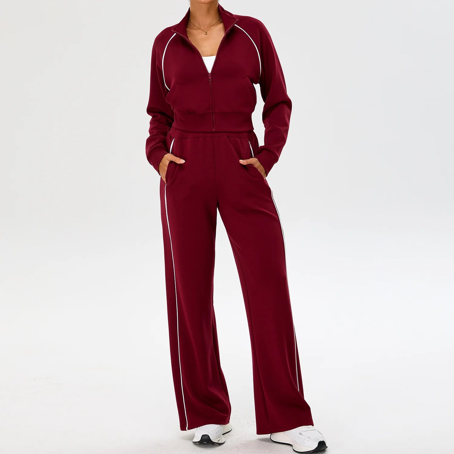 YIYI Spring High Neck Outdoor Workout Whole Zipper Jackets Sets With Pockets High Waist Sweatpants and Hoodie Set Women