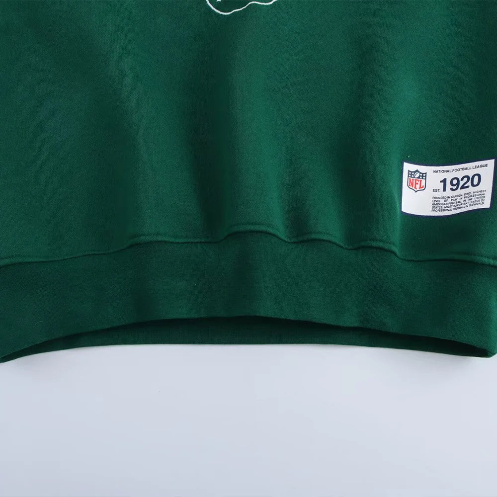 PB7ZA Women 2026 New Fashion Jet Fleet Decorative Flannel Sweatshirts Vintage V Neck Long Sleeve Female Pullovers Chic Tops