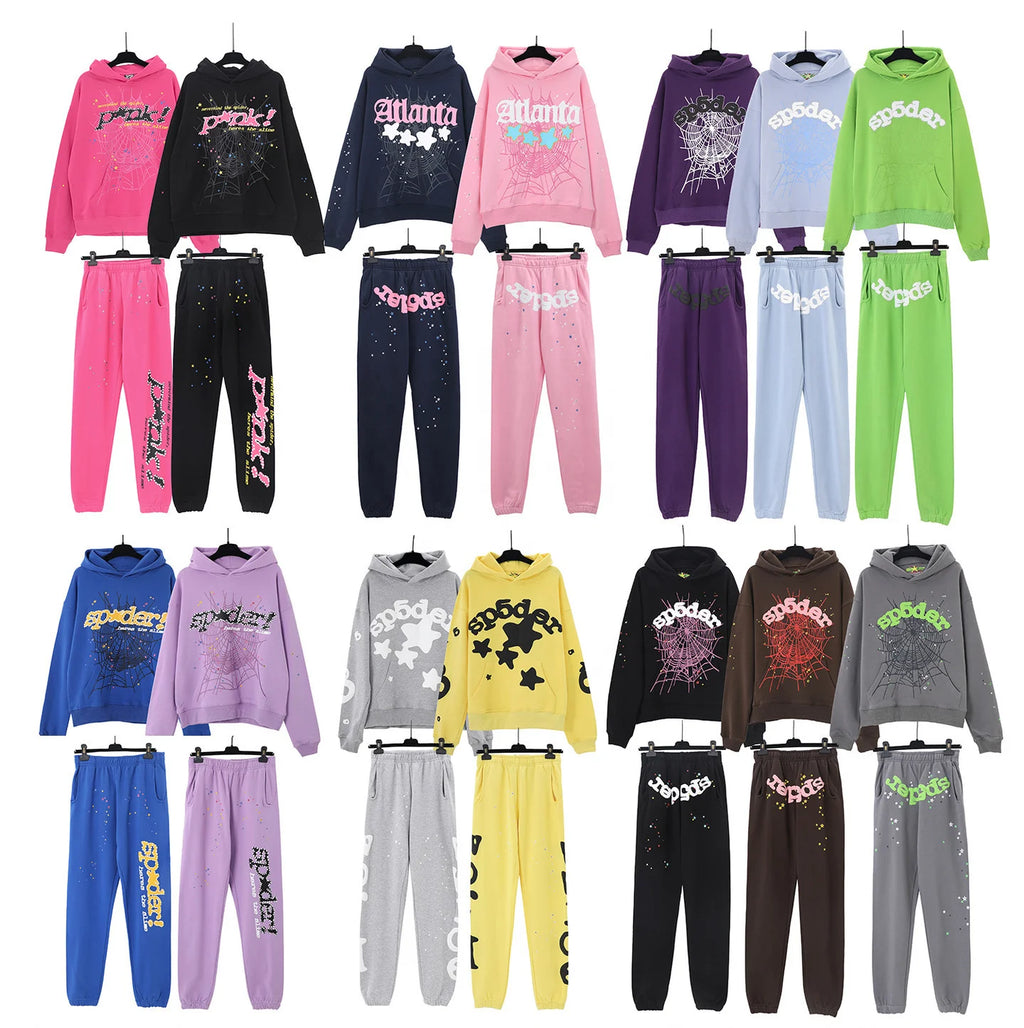 XX High-quality 100% Cotton Fleece Oversized SpiDer Shirt Long Sleeved Crochet Hooded Collar Powder Puff Print Spider Hoodie
