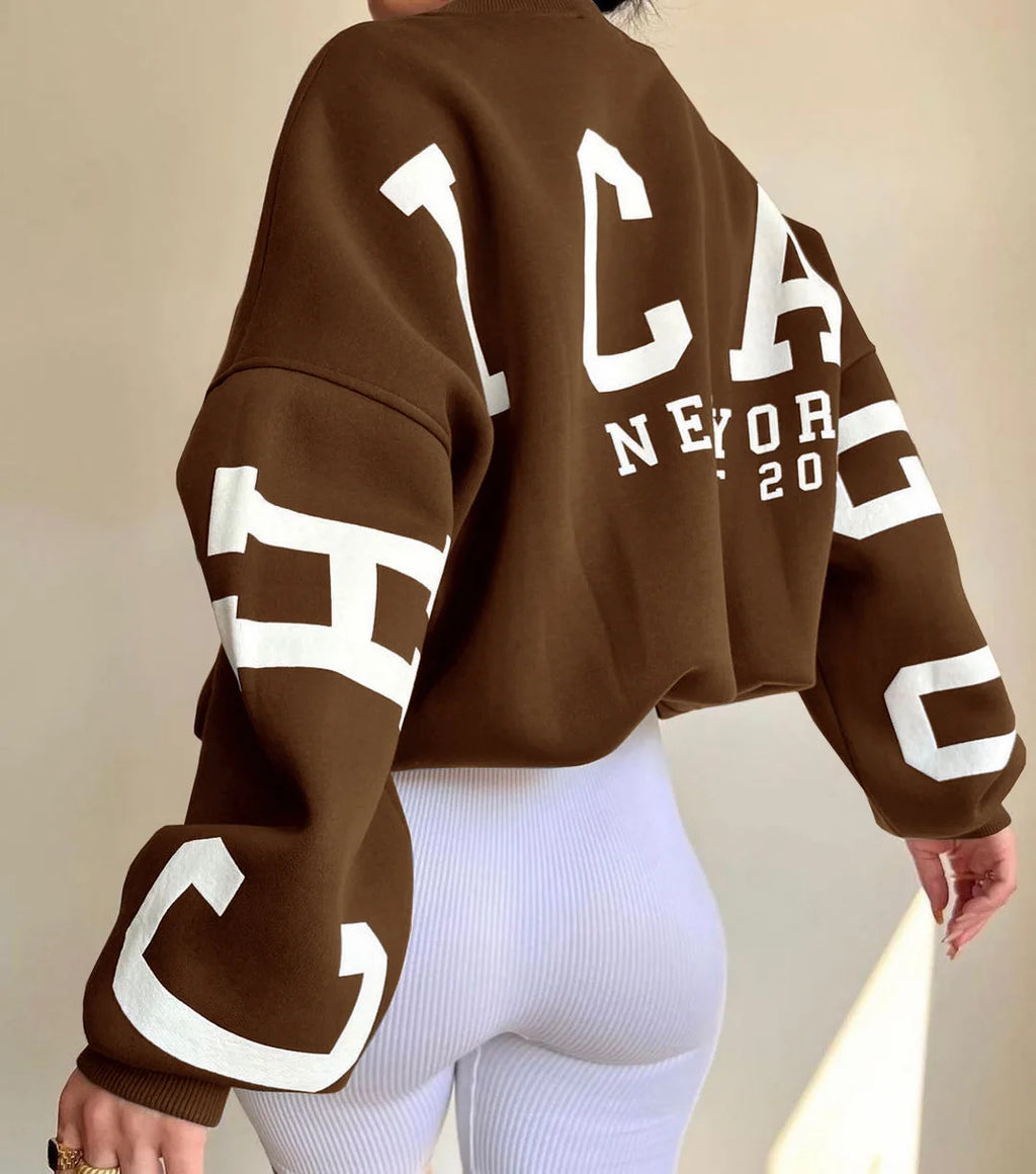 OEM Customized Logo Wholesale Fall Women Clothing Casual Long Sleeve Letter Printed Basic Pullover Sweatshirts
